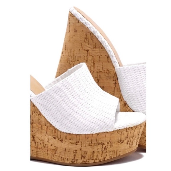 White Raffia Cork Platform Wedge - Picture 2 of 7